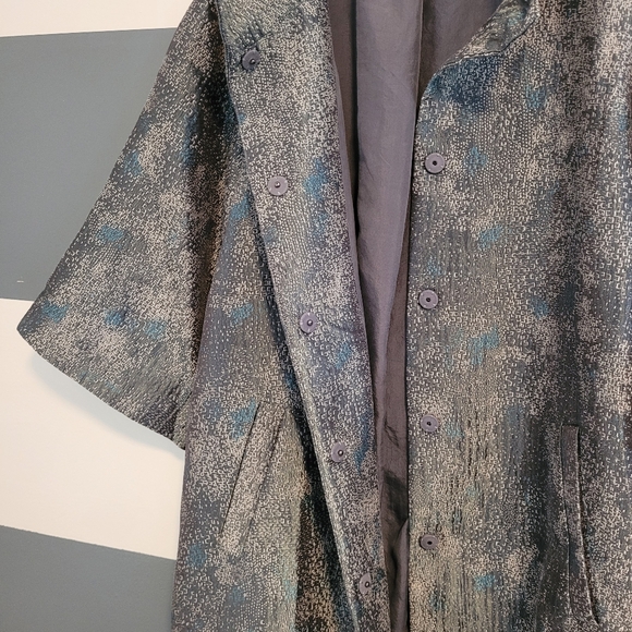 Eileen Fisher Cosmo Jacquard 3/4 Sleeve Silk Blend Jacket in Ash Size Medium - Picture 12 of 16